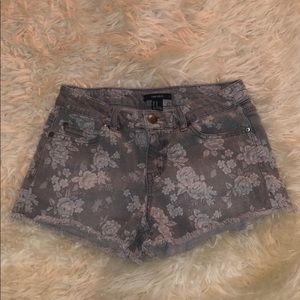 Gray Floral Shorts